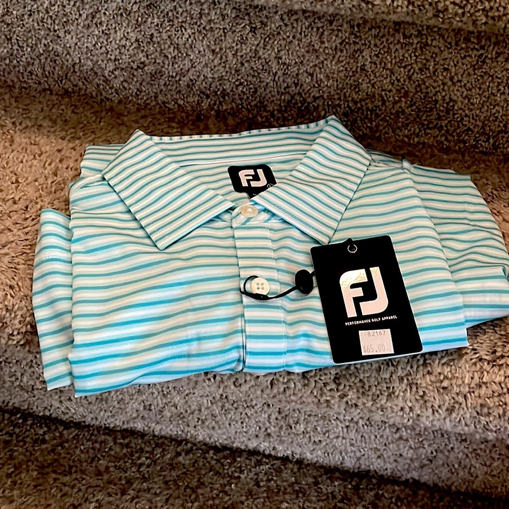 FootJoy Men’s Large Performance golf shirt lisle stripe blue/teal/white